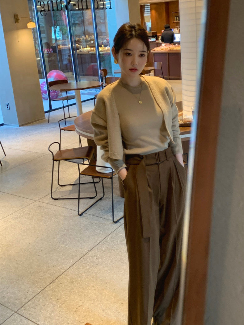 Solid Color Knitted Vest + Jacket Set