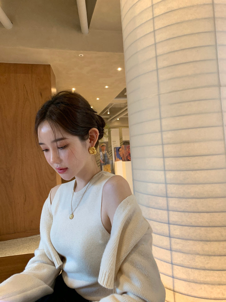 Solid Color Knitted Vest + Jacket Set