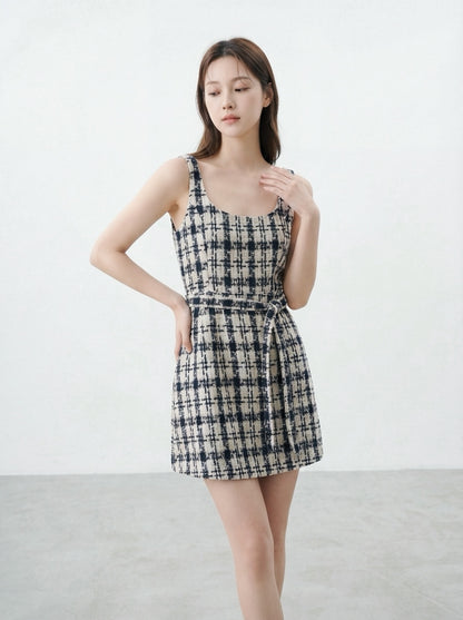 U領收腰背心連身裙