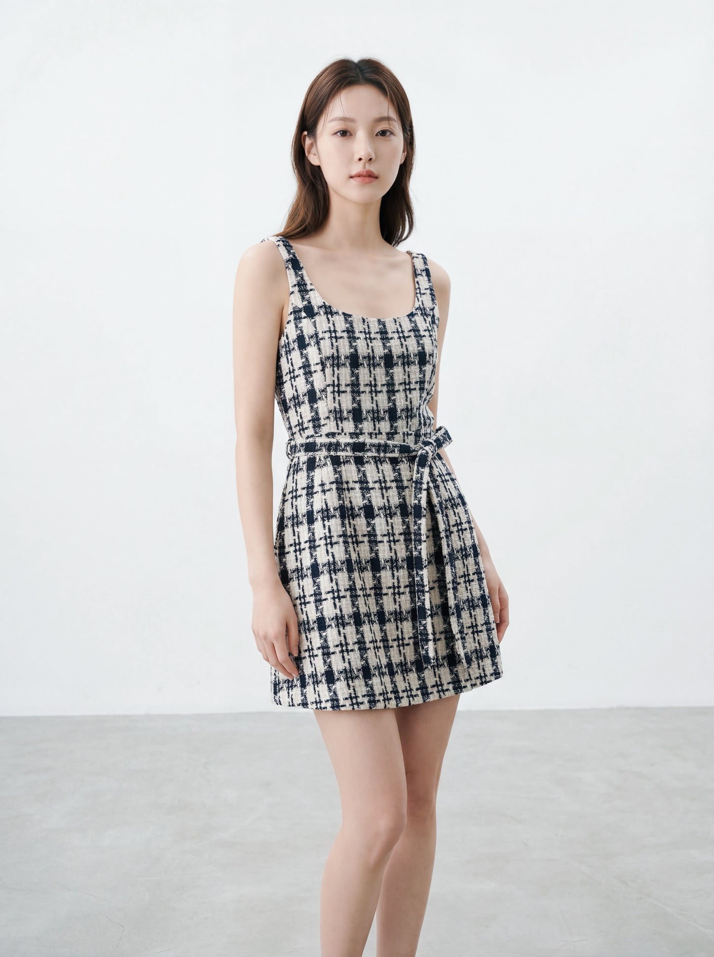 U領收腰背心連身裙