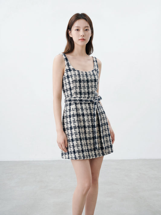 U領收腰背心連身裙