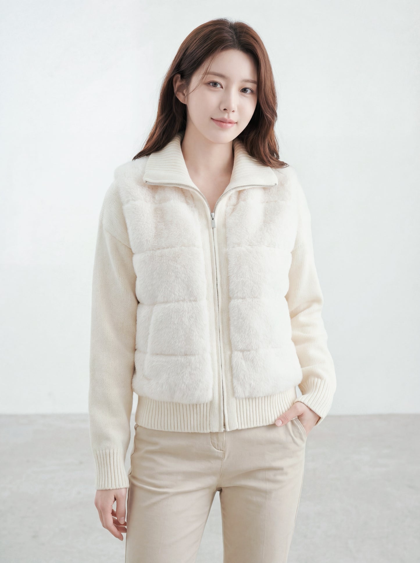 仿水貂絨拼接短外套