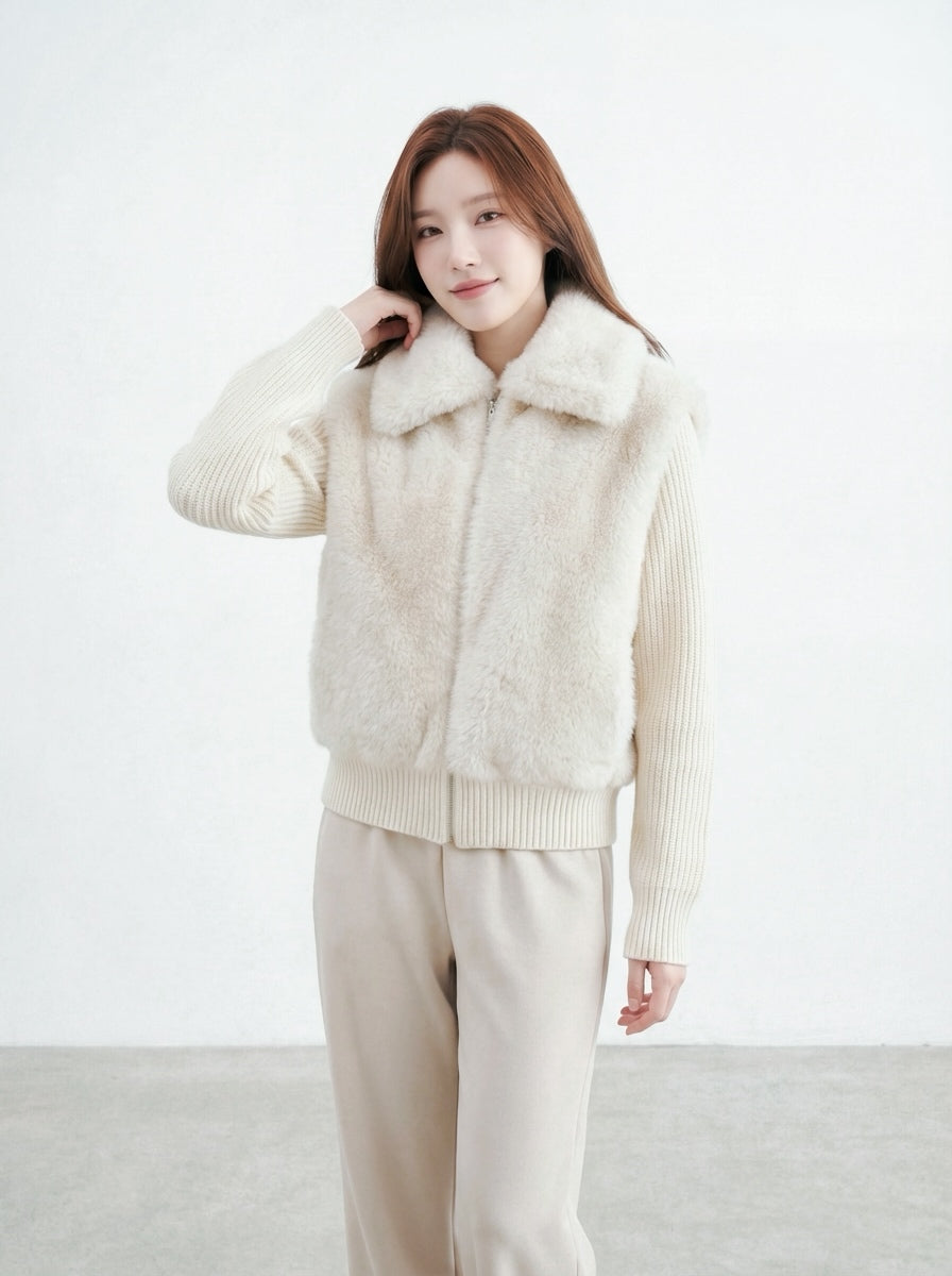 奶呼呼漸層毛毛領短外套