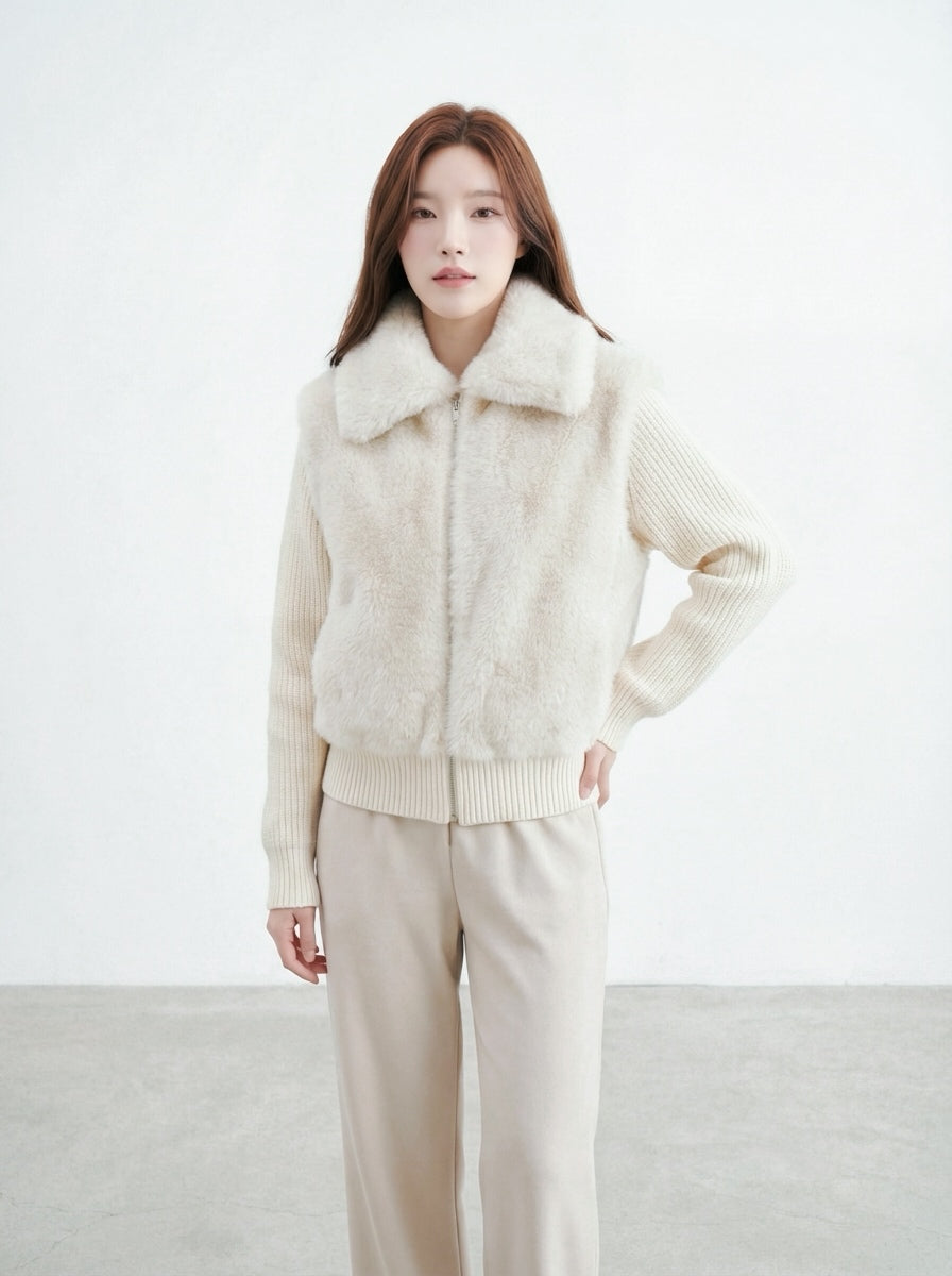奶呼呼漸層毛毛領短外套