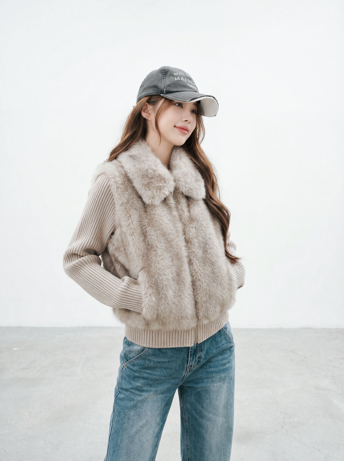 奶呼呼漸層毛毛領短外套