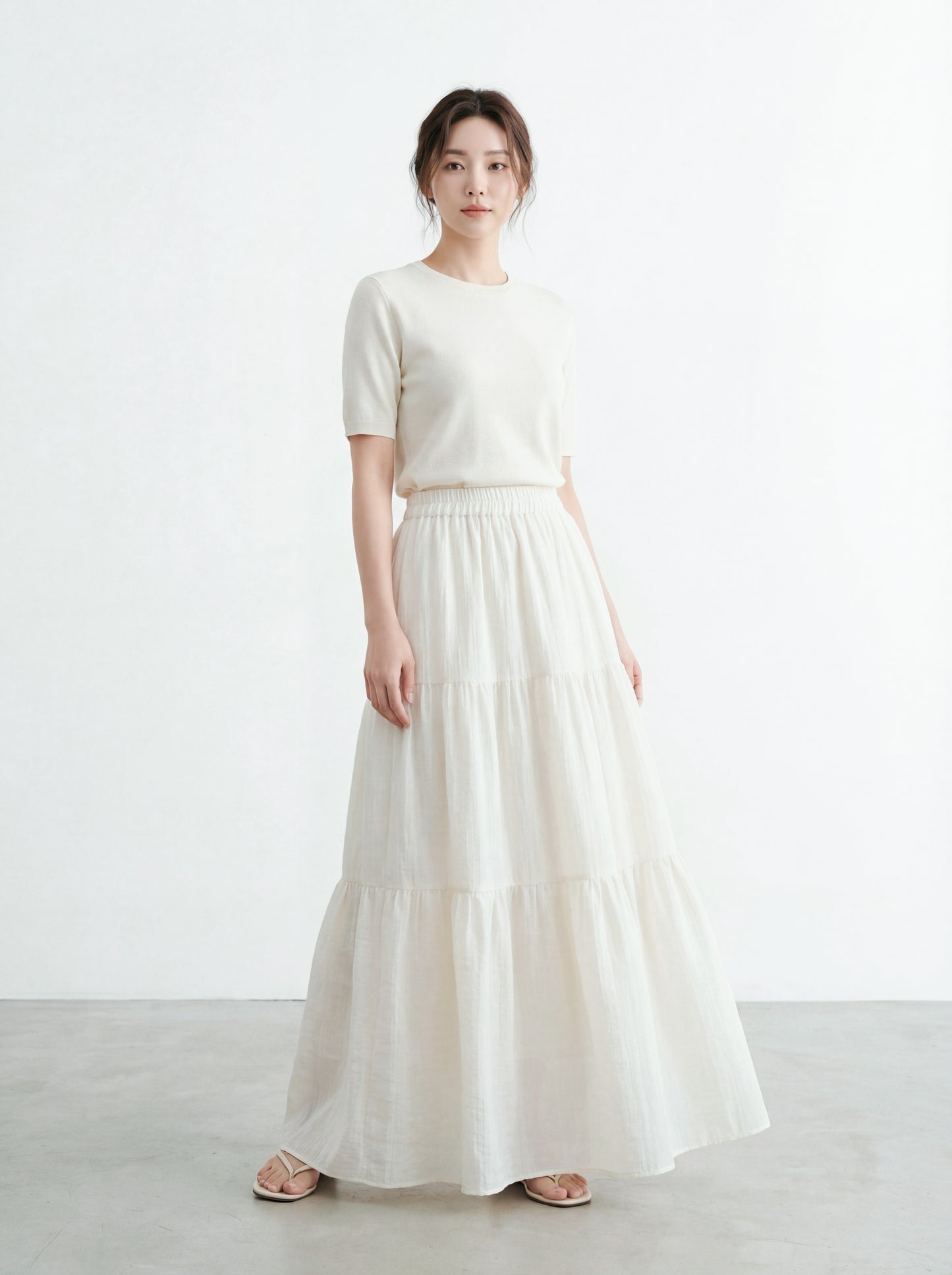 Chiffon Elastic Waist Tiered Skirt
