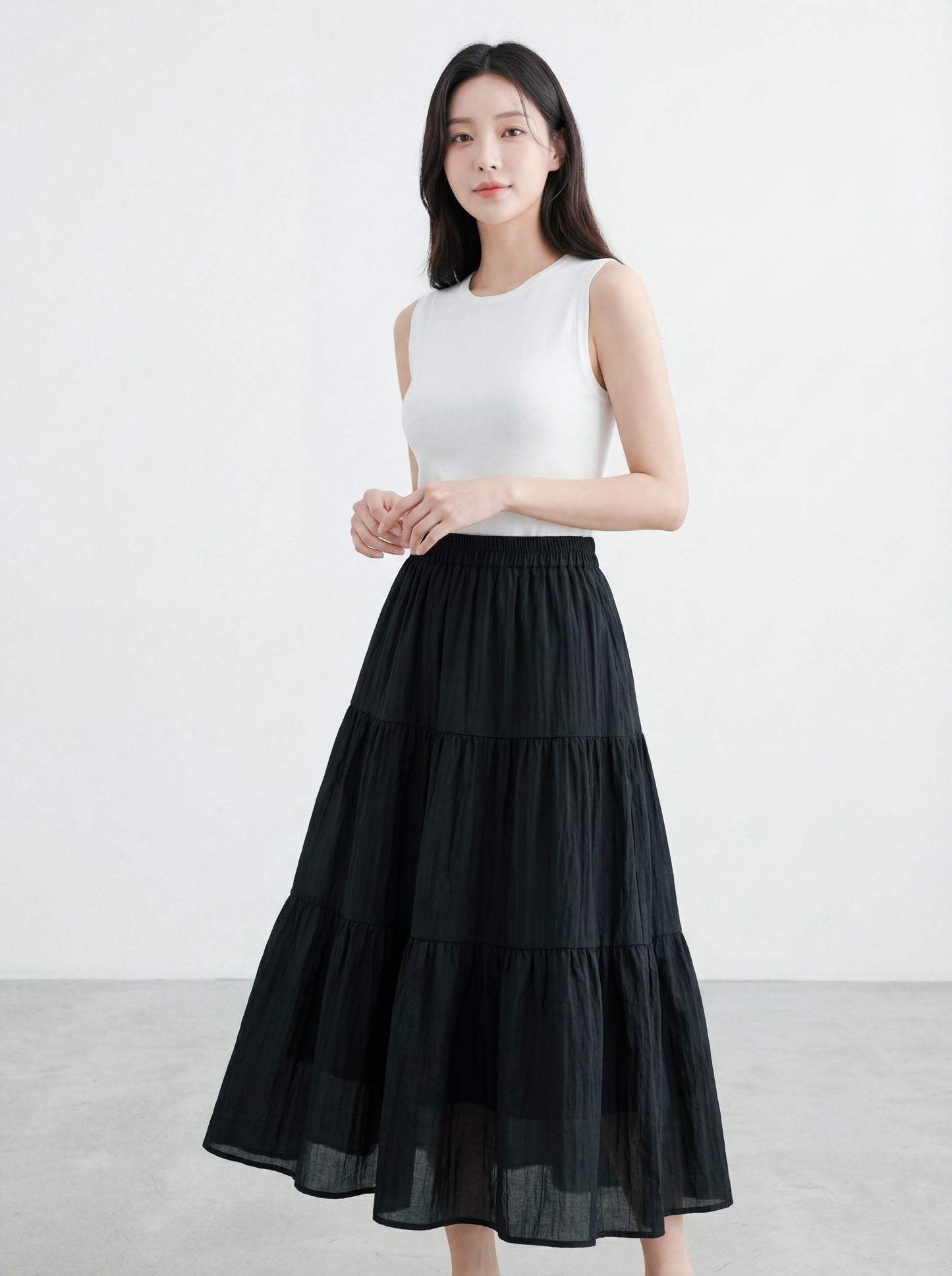 Chiffon Elastic Waist Tiered Skirt