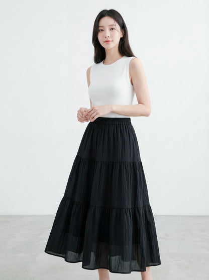 Chiffon Elastic Waist Tiered Skirt