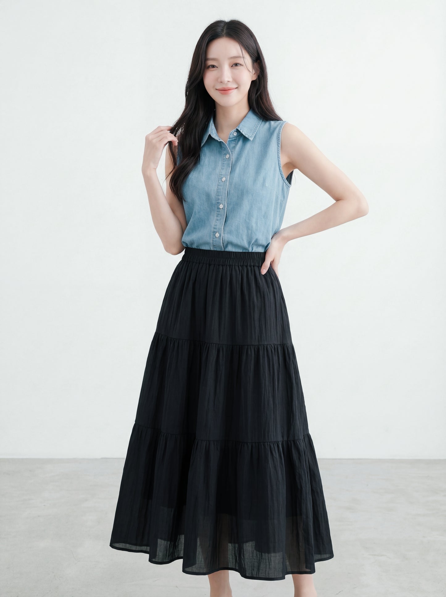 Chiffon Elastic Waist Tiered Skirt