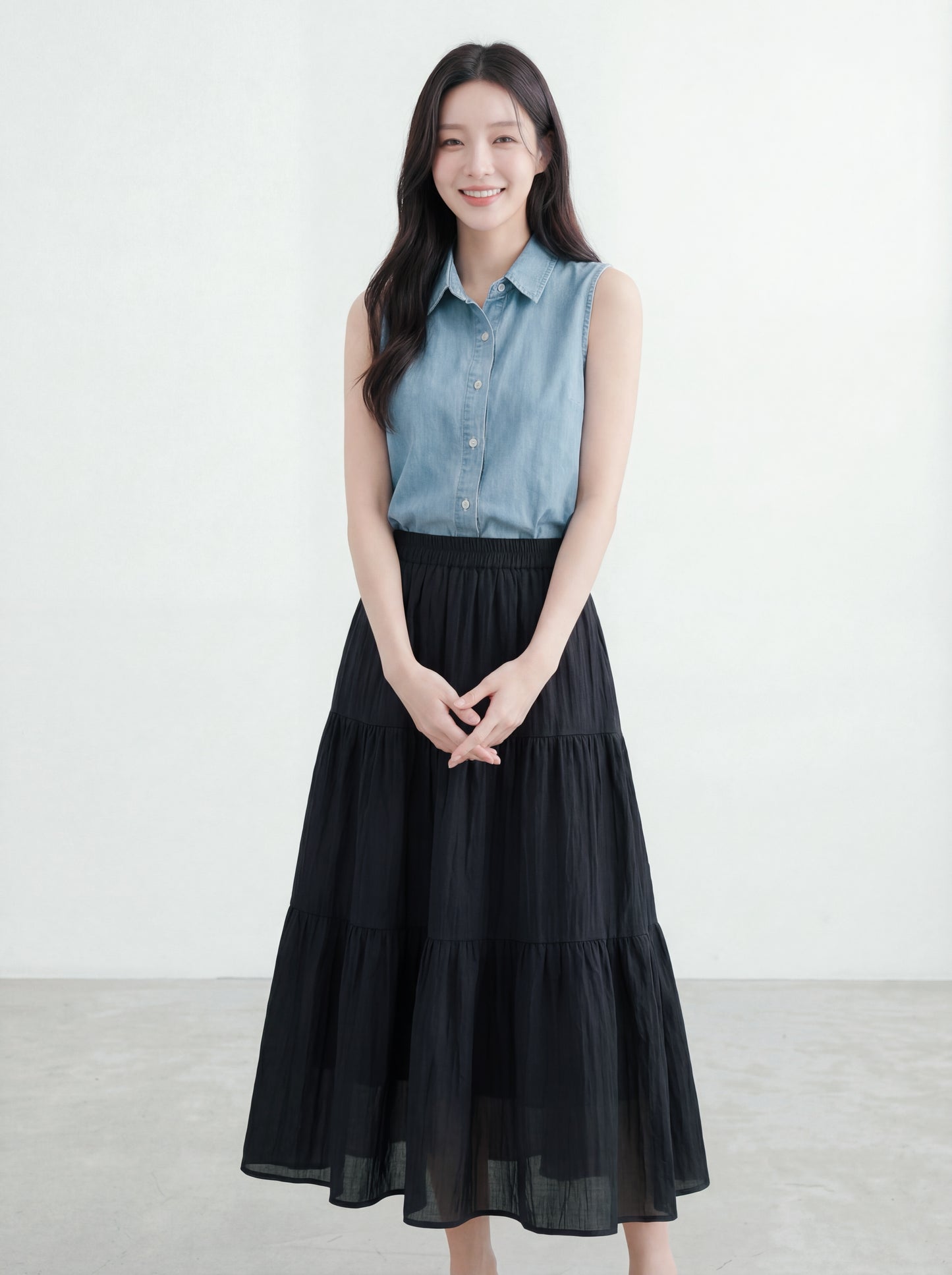 Chiffon Elastic Waist Tiered Skirt