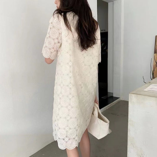 法式圓領蕾絲連身裙