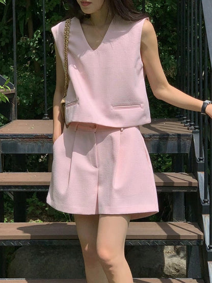 Vネックショートパンツセット