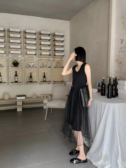 編み糸Uネックタンクトップロングスカート