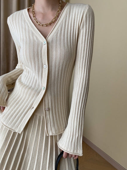 ニットフィットトップス+プリーツスカートセット