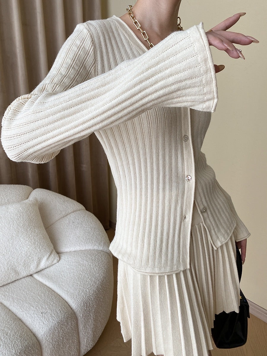 ニットフィットトップス+プリーツスカートセット