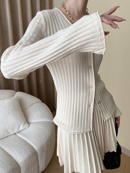 ニットフィットトップス+プリーツスカートセット