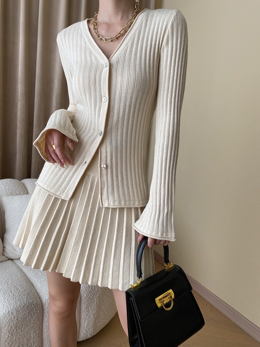 ニットフィットトップス+プリーツスカートセット