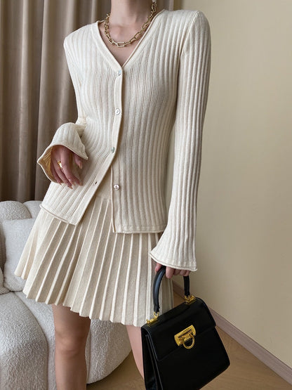 ニットフィットトップス+プリーツスカートセット