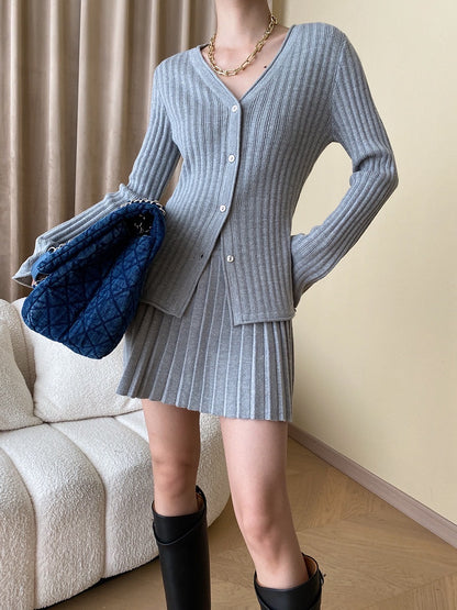 ニットフィットトップス+プリーツスカートセット