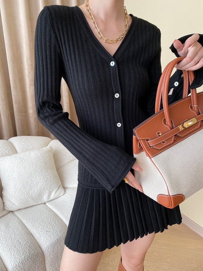 ニットフィットトップス+プリーツスカートセット