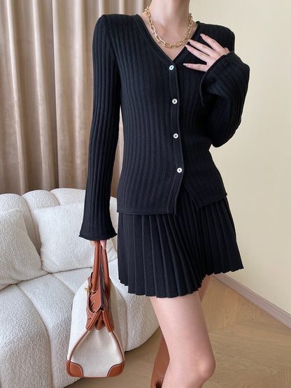 ニットフィットトップス+プリーツスカートセット
