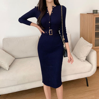 法式包臀針織連身裙