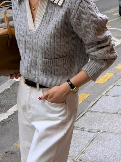 リブ編みポロセーター