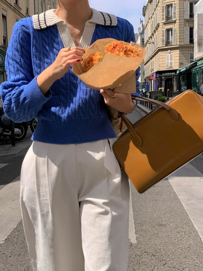 リブ編みポロセーター