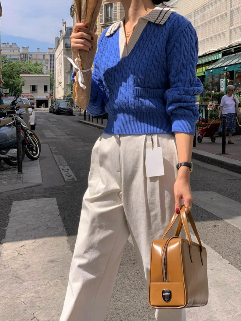 リブ編みポロセーター