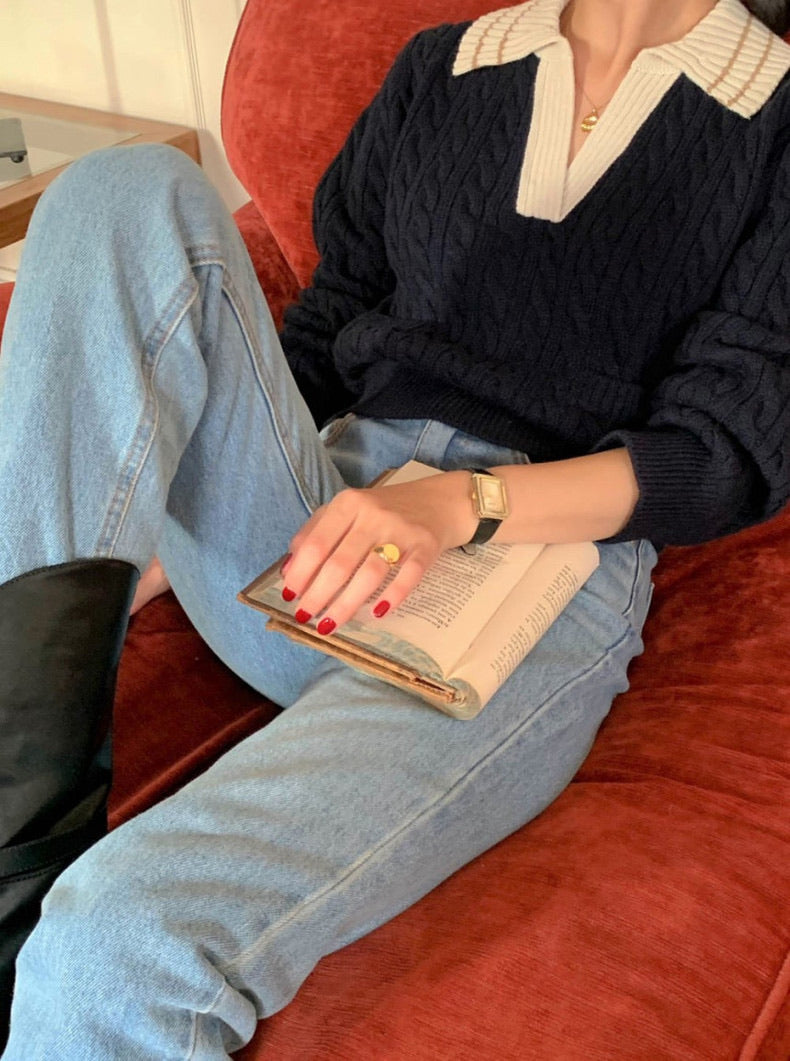 リブ編みポロセーター