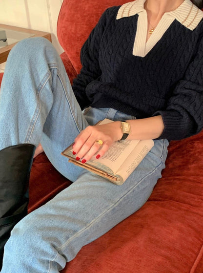 リブ編みポロセーター