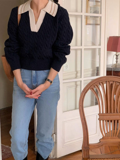 リブ編みポロセーター