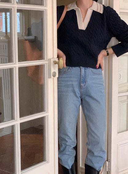 リブ編みポロセーター