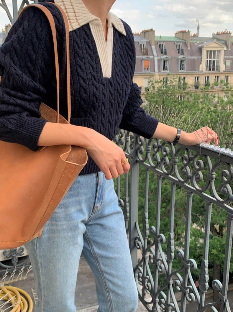 リブ編みポロセーター