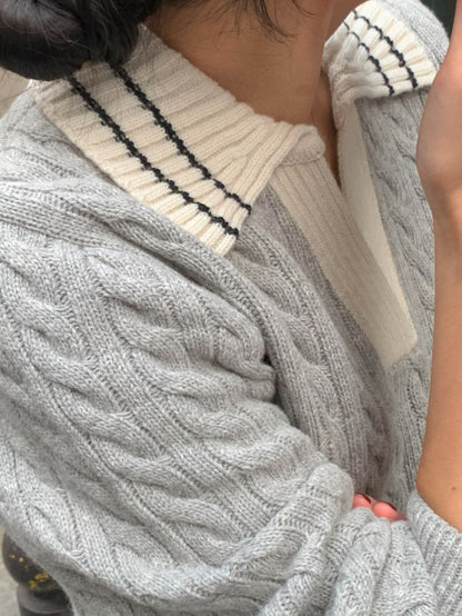 リブ編みポロセーター