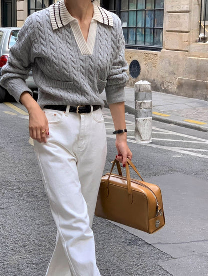 リブ編みポロセーター