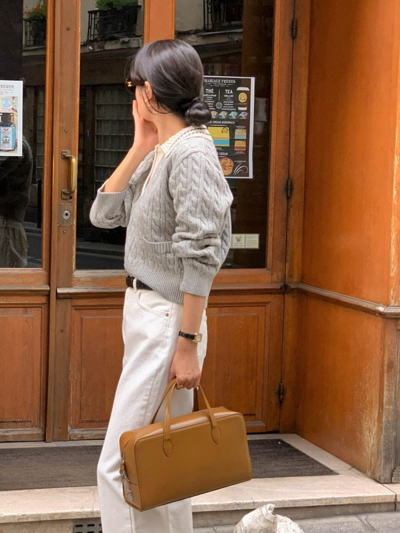 リブ編みポロセーター