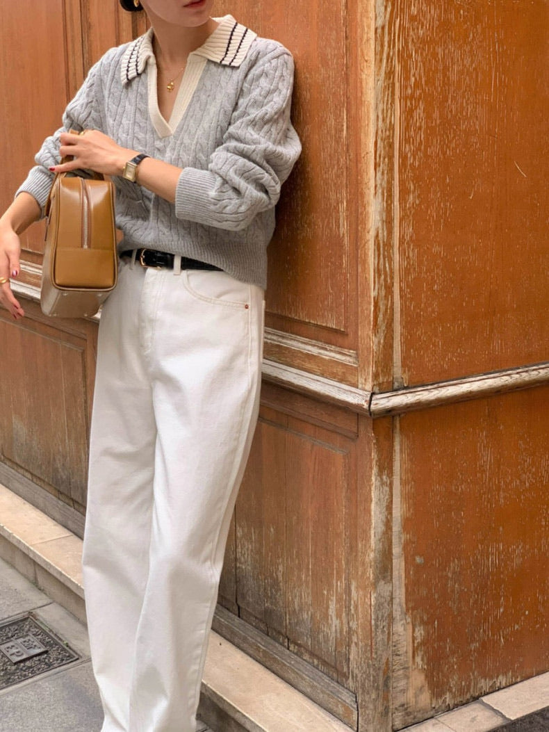 リブ編みポロセーター