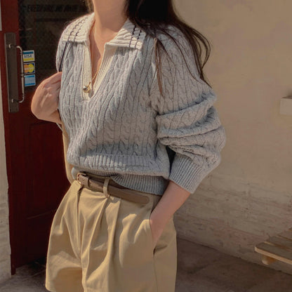 リブ編みポロセーター