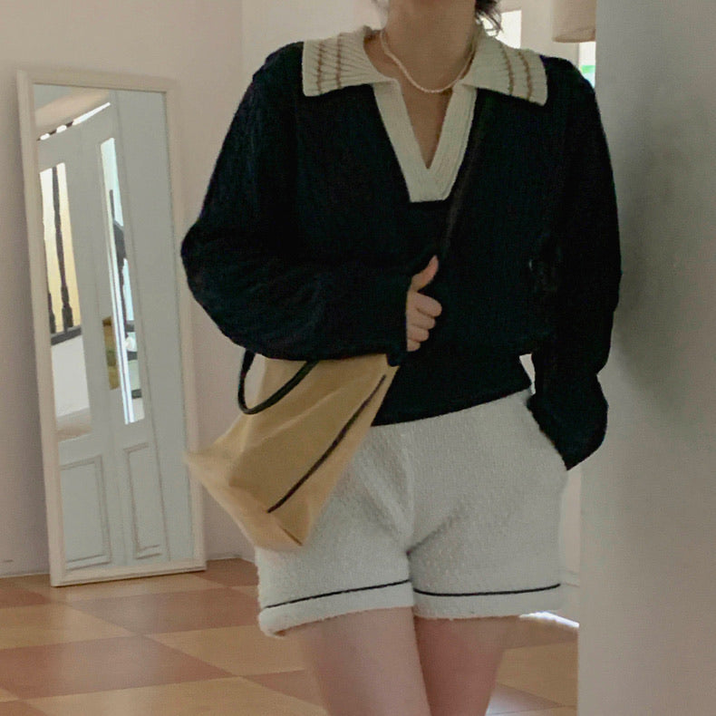 リブ編みポロセーター