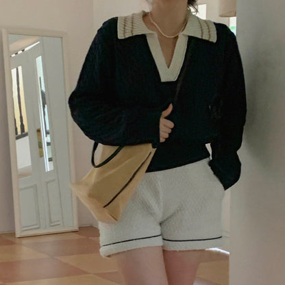 リブ編みポロセーター