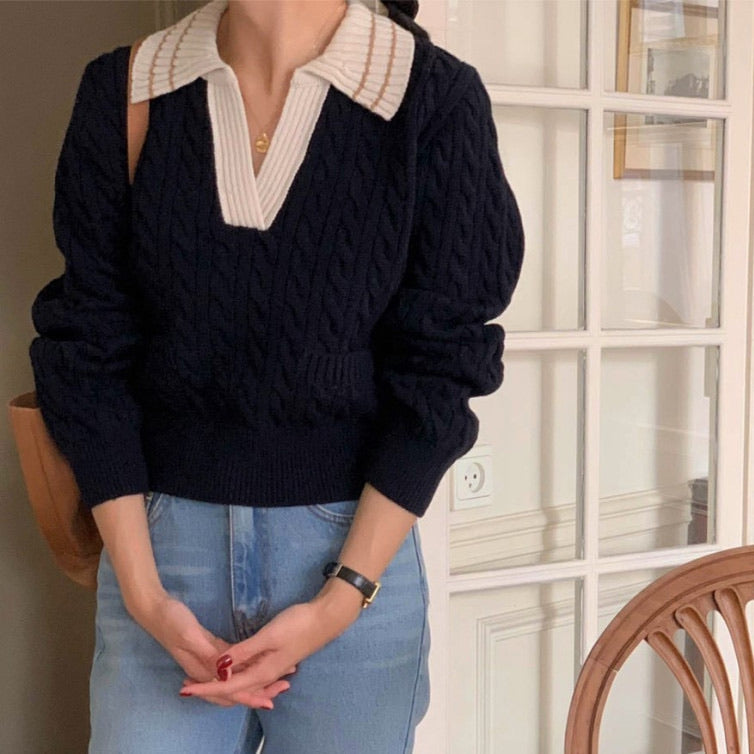 リブ編みポロセーター