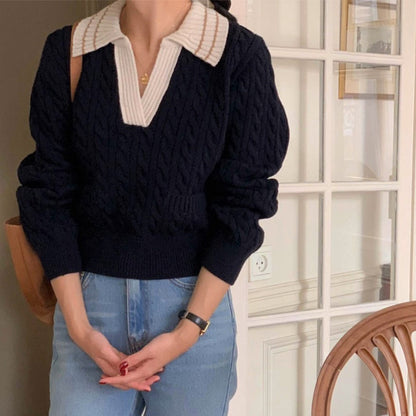 リブ編みポロセーター