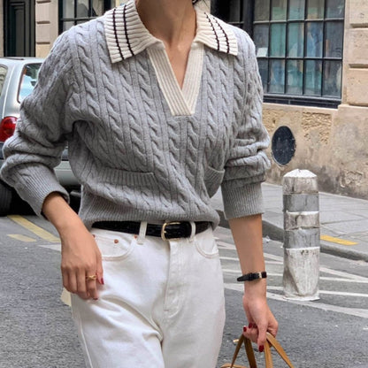 リブ編みポロセーター