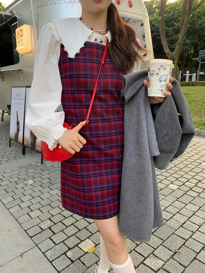 恤衫+格仔連身裙set