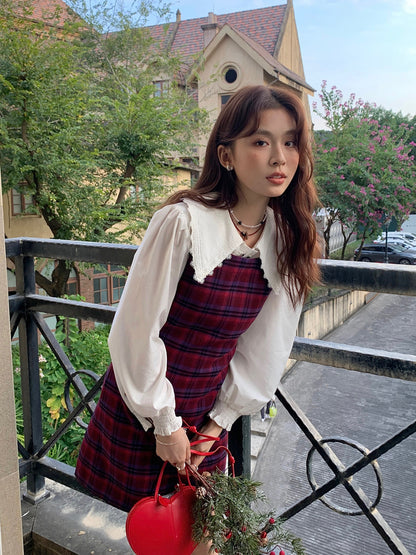 恤衫+格仔連身裙set