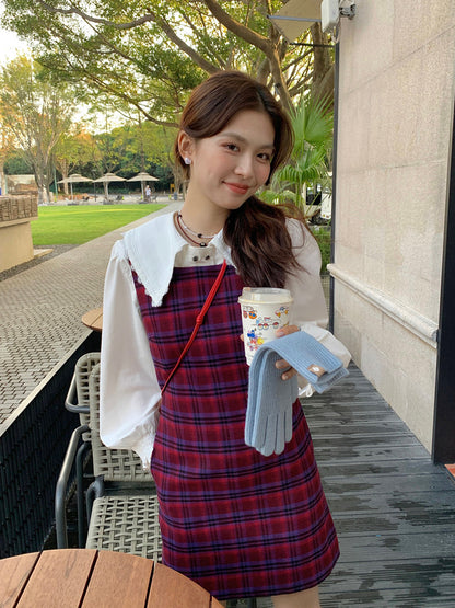 恤衫+格仔連身裙set