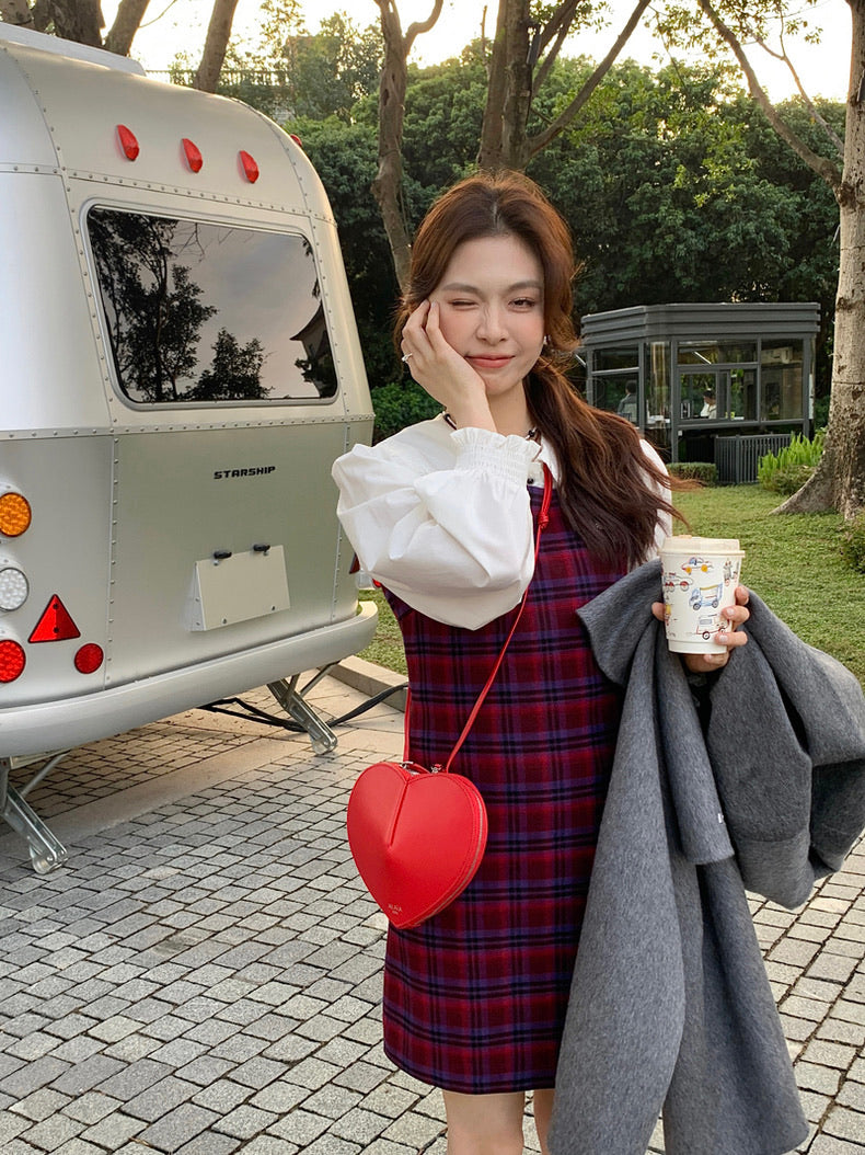 恤衫+格仔連身裙set