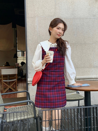 恤衫+格仔連身裙set