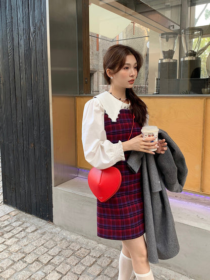 恤衫+格仔連身裙set